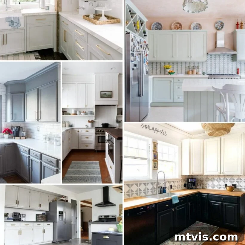 Elevate Your Kitchen with Timeless Neutral Cabinet Shades 2 collage image of kitchen cabinets painted in a variety of neutral paint colors