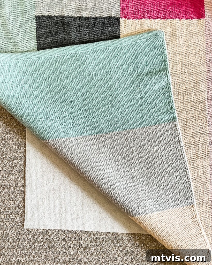 rug pad for thin woven rug over carpet
