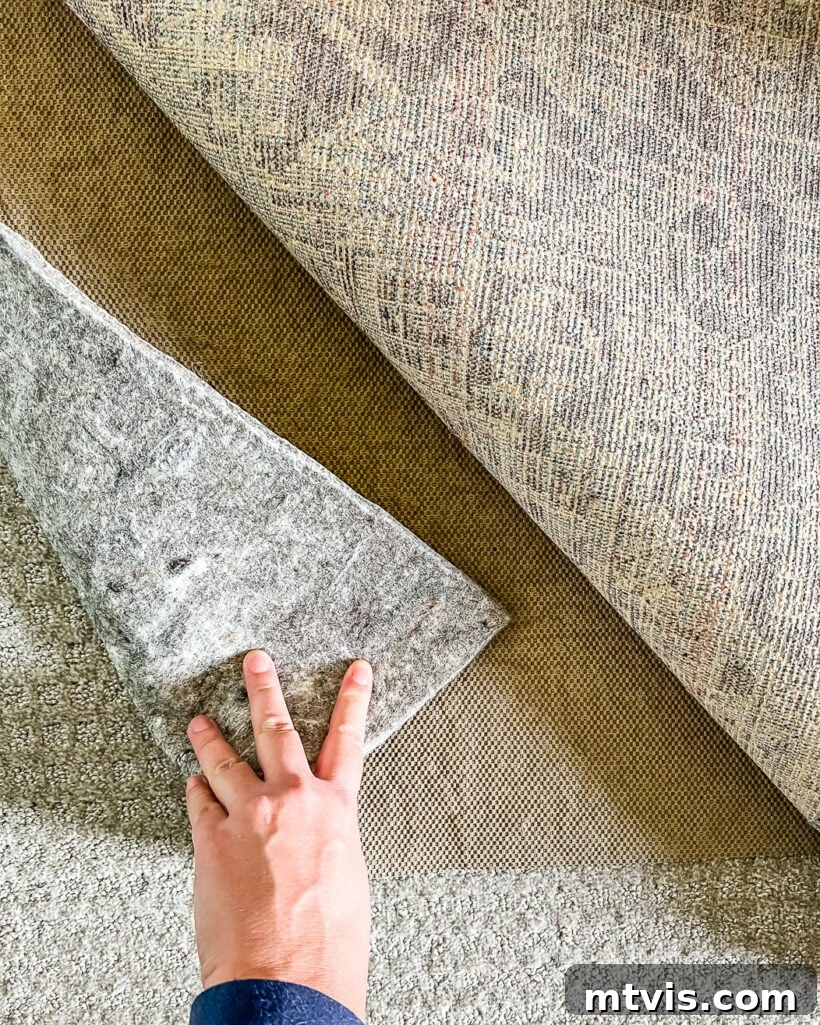 rug pad for plush rug over carpet