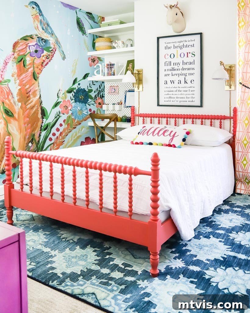 painted Jenny Lind bed in colorful girl's bedroom