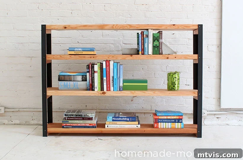 DIY Shelves Made Simple and Stylish 6 DIY industrial iron bookcase made from wood and angle irons