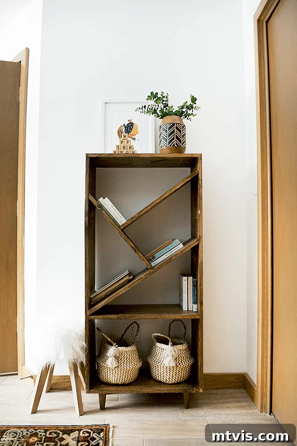 DIY Shelves Made Simple and Stylish 7 DIY angled shelf bookcase inspired by wine racks