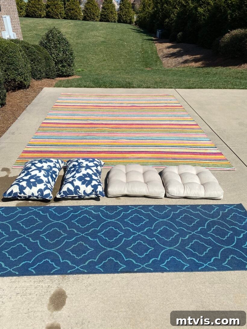 Unlock the Secrets to a Pristine Outdoor Rug 6 Outdoor rug drying in the sun after being cleaned