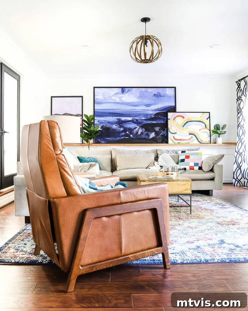Space Planning Essentials: Design Your Perfect Layout 8 A family room demonstrating floating furniture, with a sofa positioned a foot away from the wall to improve space planning.