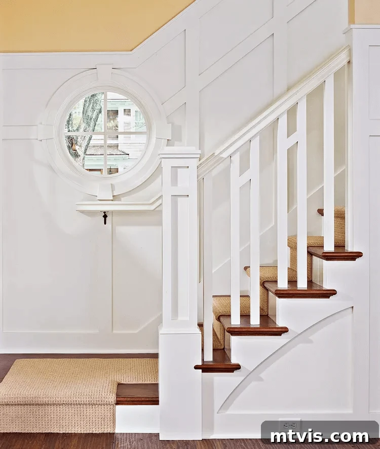 15 Stylish Stair Railing Concepts to Elevate Your Home 11 White balusters feature interesting woodwork to add a sense of excitement to classic wooden stairs.