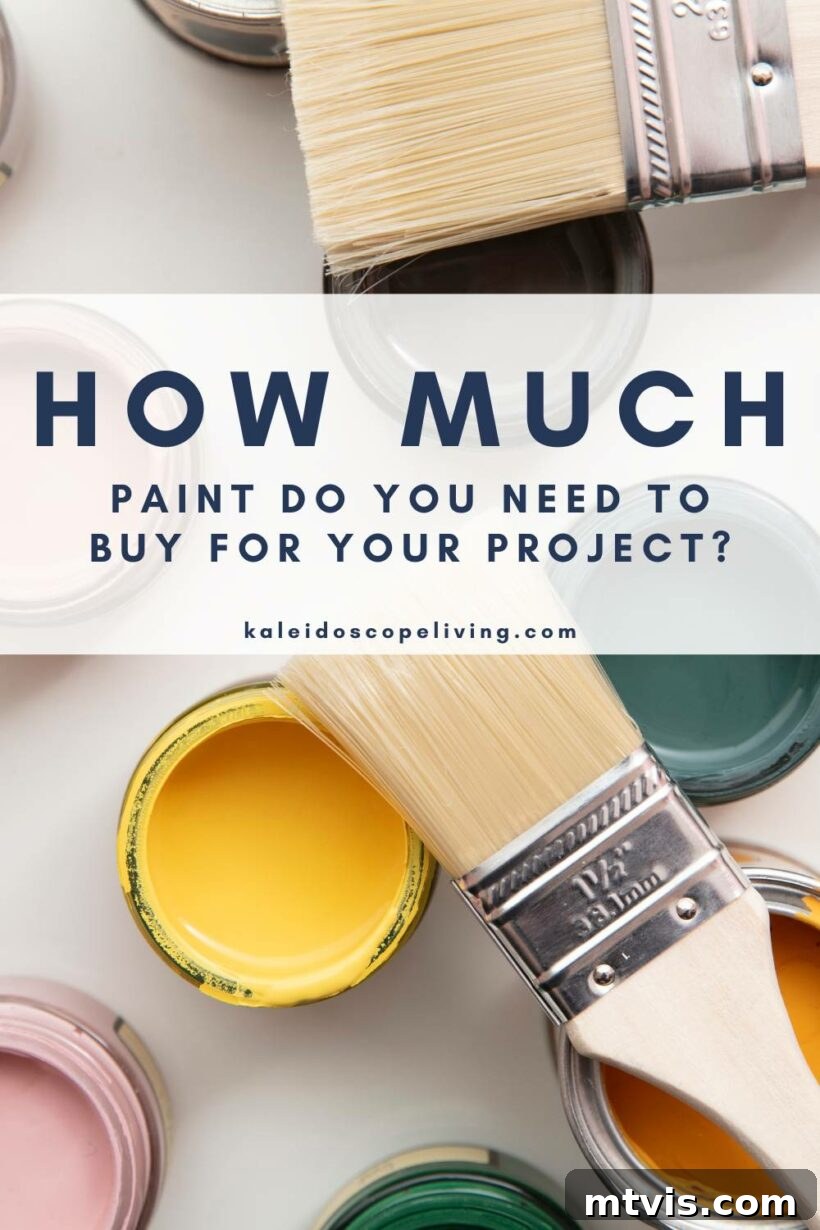 Get the Right Amount of Paint Every Time 2 Image of paint brushes and paint cans with text that reads "how much paint do you need to buy for your project?"