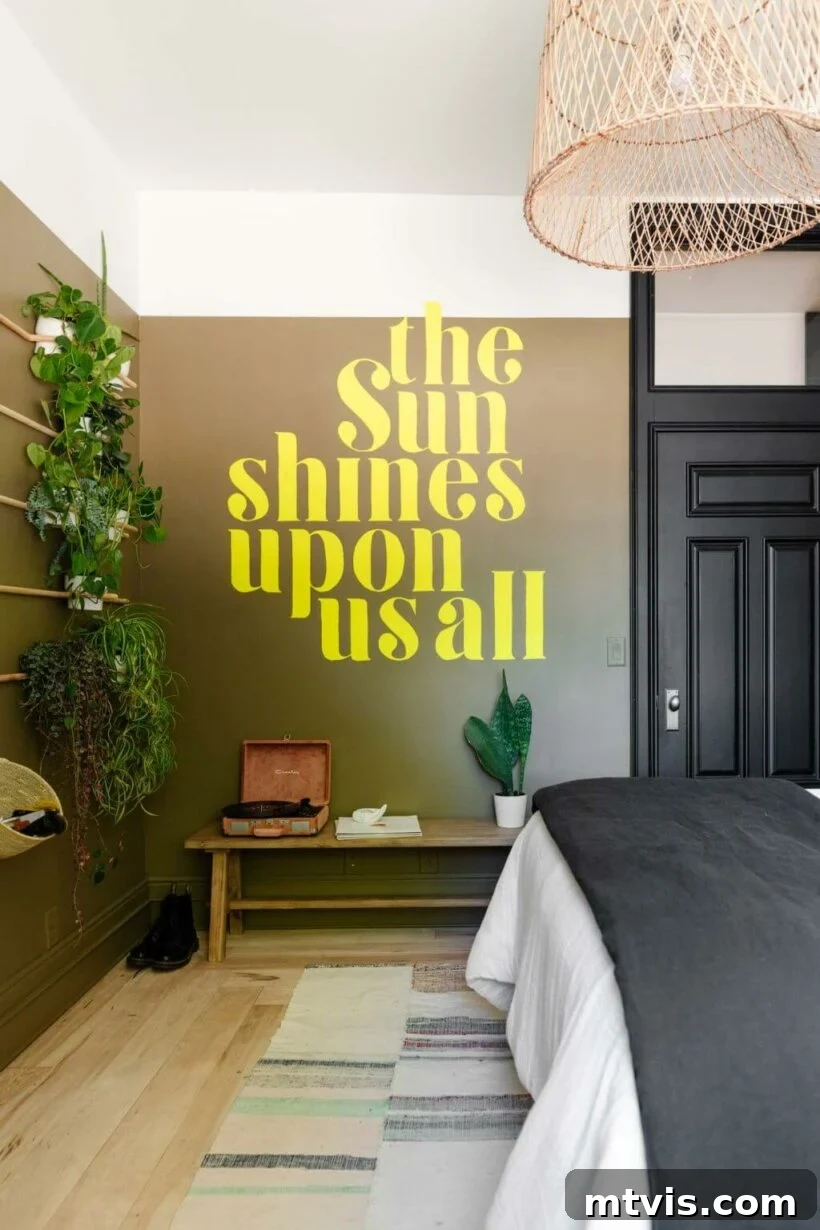 28 Whimsical Wonderland Bedrooms for Her 28 teen girl's bedroom with wall quote and wall of plants.