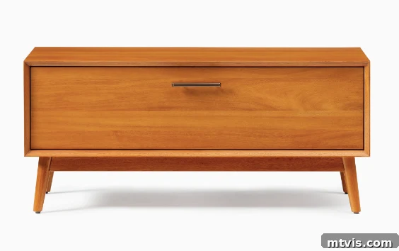 Smart and Stylish Entryway Bench Designs 8 mid century modern shoe storage bench with drawer with metal pull