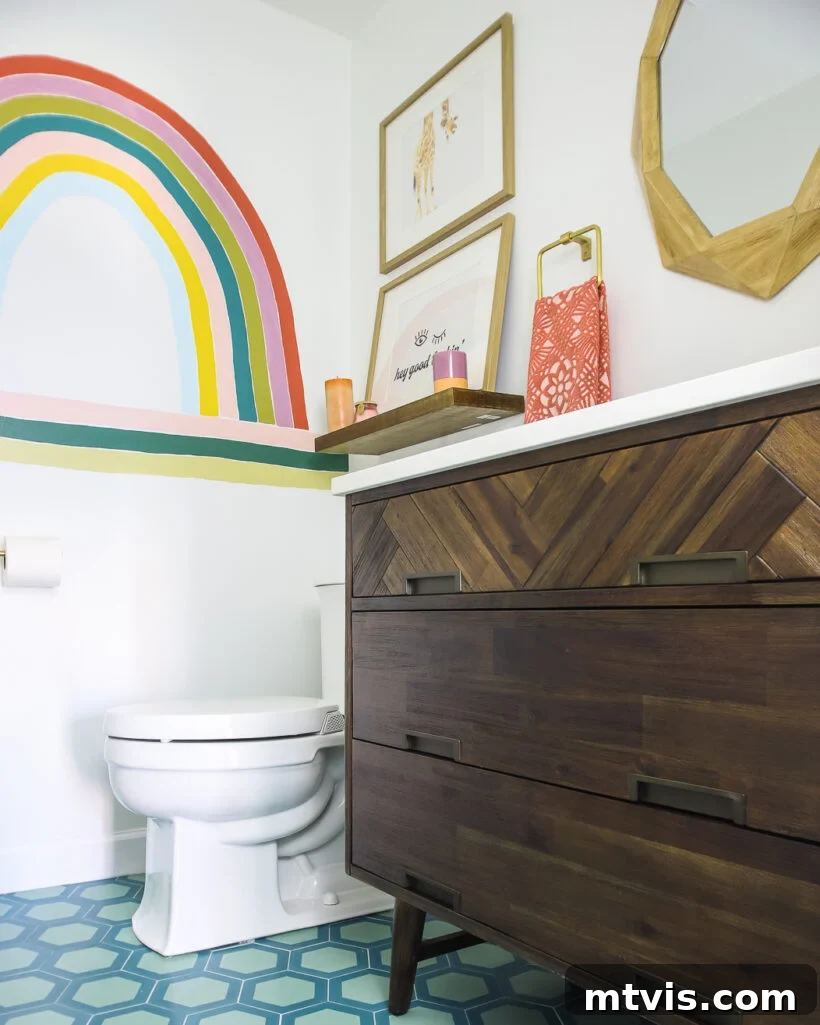 15+ Ingenious DIY Bathroom Renovation Ideas That Won't Break the Bank 10 colorful and eclectic half bathroom remodel with a painted mural