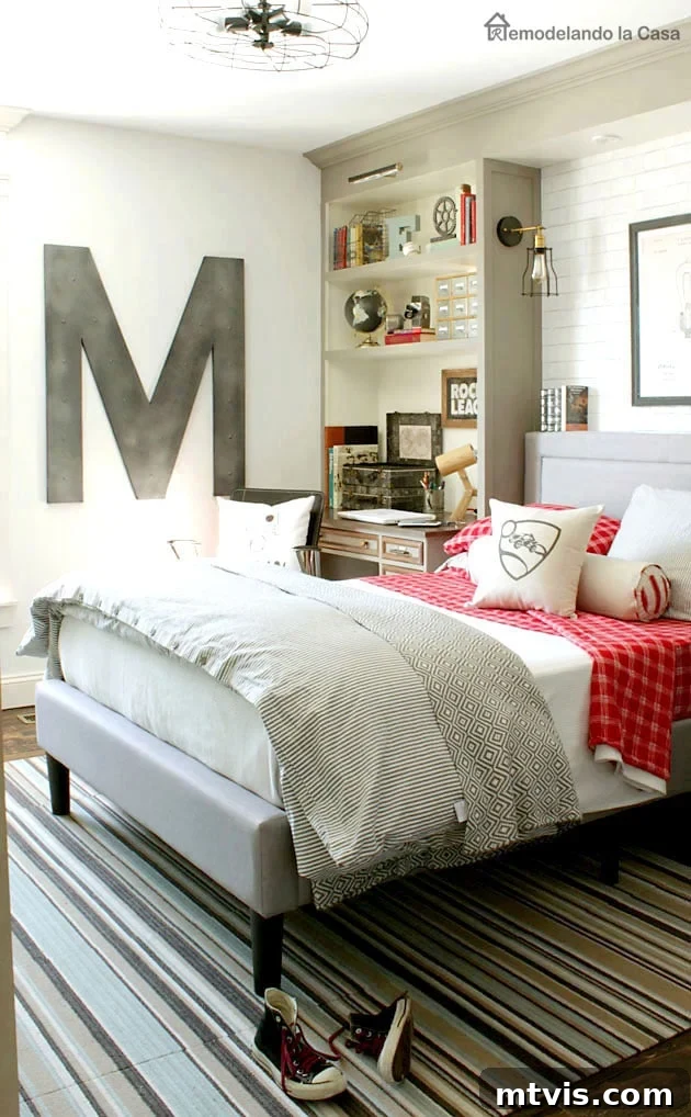 25 Creative Bedroom Transformations for Teenagers 30 An industrial teen boy's bedroom has a giant
