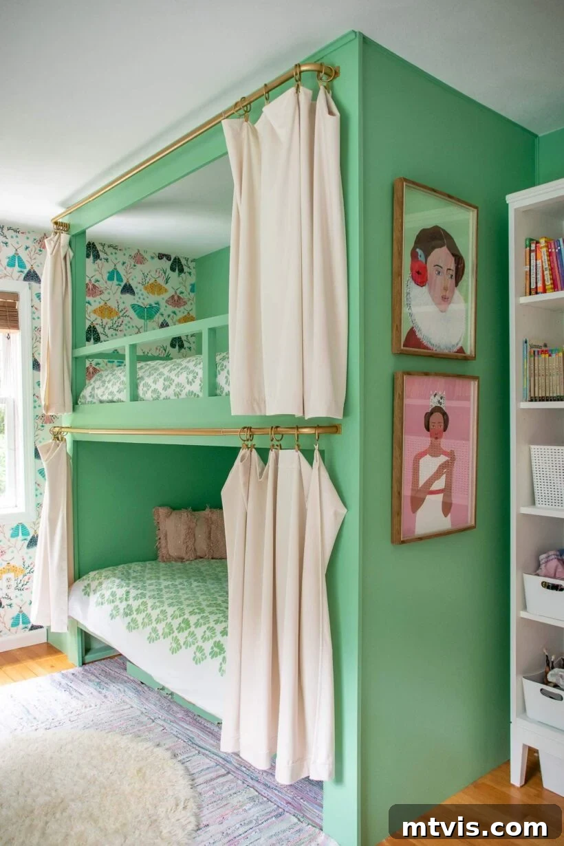 Brilliant Shared Kids' Bedroom Hacks 11 green DIY built in bunk beds