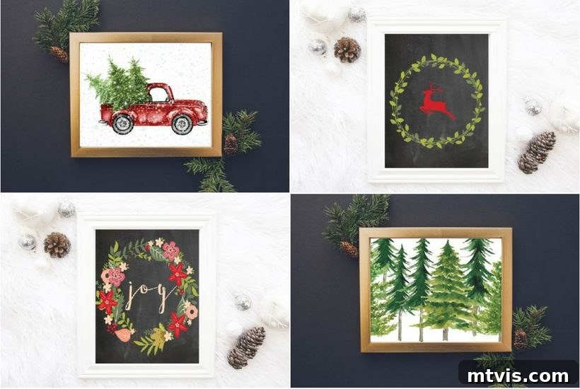 Festive Freebies Seasonal and Holiday Printables 15 Festive and traditional 'Merry Christmas' printable with evergreen details, perfect for classic holiday decorating.