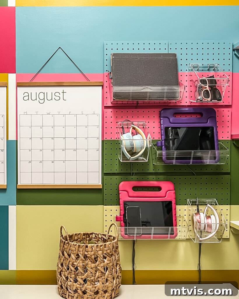 DIY Family Device Charging Hub 2 DIY Vertical Pegboard Family Charging Station with Acrylic Bins for Electronic Devices