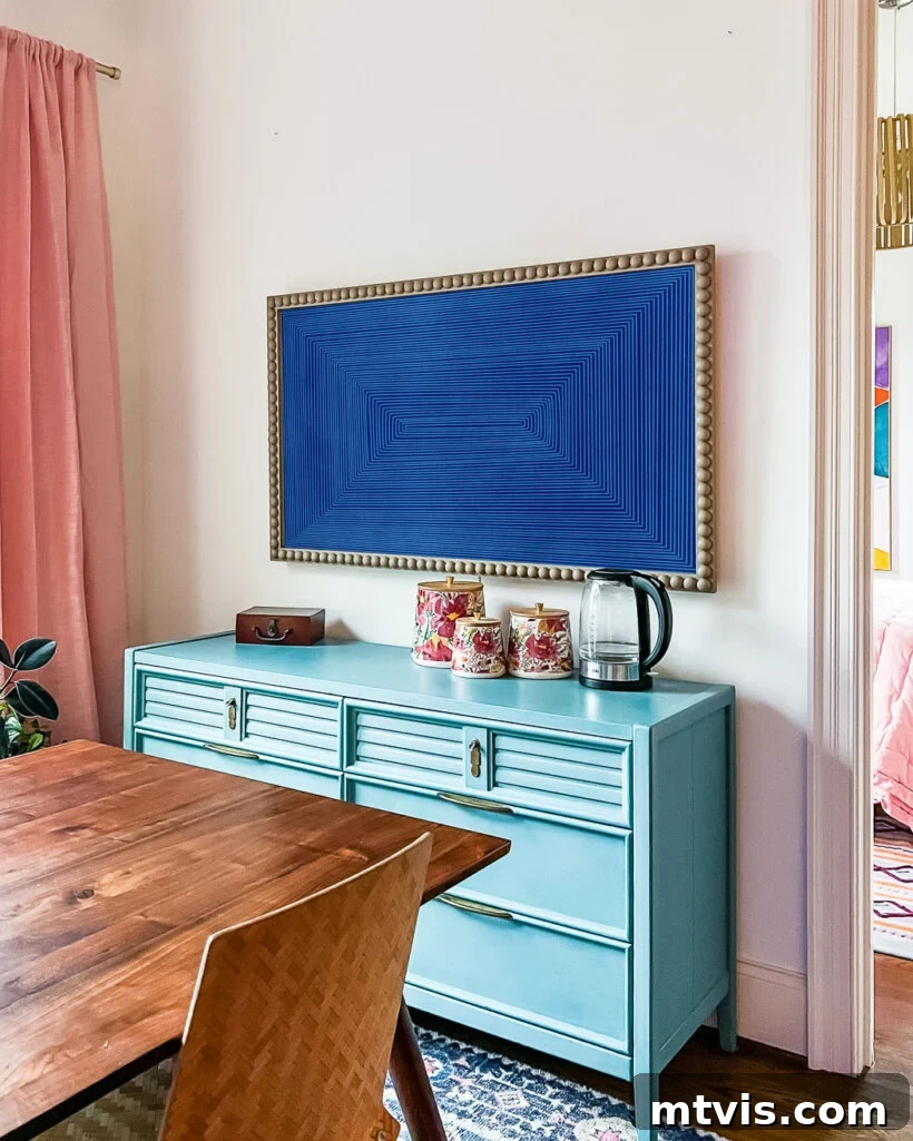 Build a Custom Frame for Your Television 4 TV with digital art and frame, showcasing a transformed, integrated look