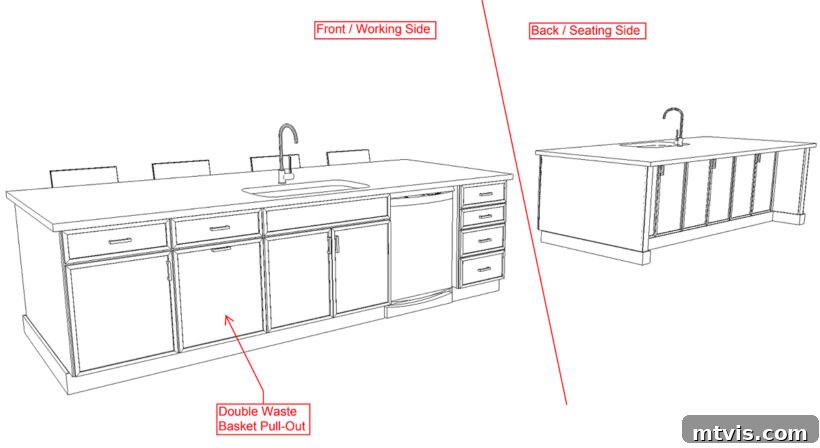 Kitchen Renovation Revealed: Our Decisions and the Dazzling New Layout 10 Rendering of kitchen island cabinetry, showing new storage solutions