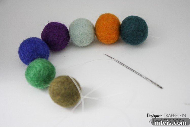 Homemade Pure Car Fragrance 5 A close-up of a string of colorful small felt balls and a needle with white thread. The corner text reads,