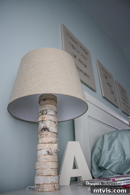 DIY Stacked Wood Lamp: Designer Style on a Budget 18 Side view of the finished stacked wood lamp, highlighting the natural wood grain