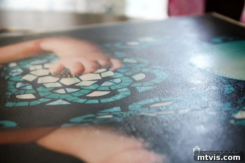 DIY Textured Photo Canvas Art 14 Finished DIY photo canvas with visible texture from canvas stamping