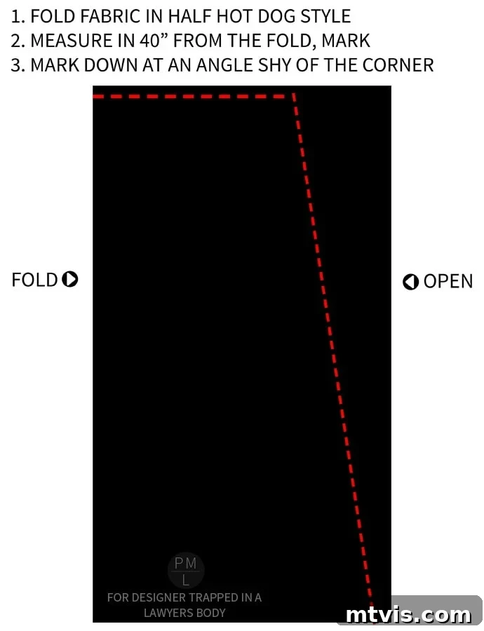 Craft Your Own Hammock Chair 7 Marking the angled cut on folded duck canvas fabric for a DIY hammock chair.