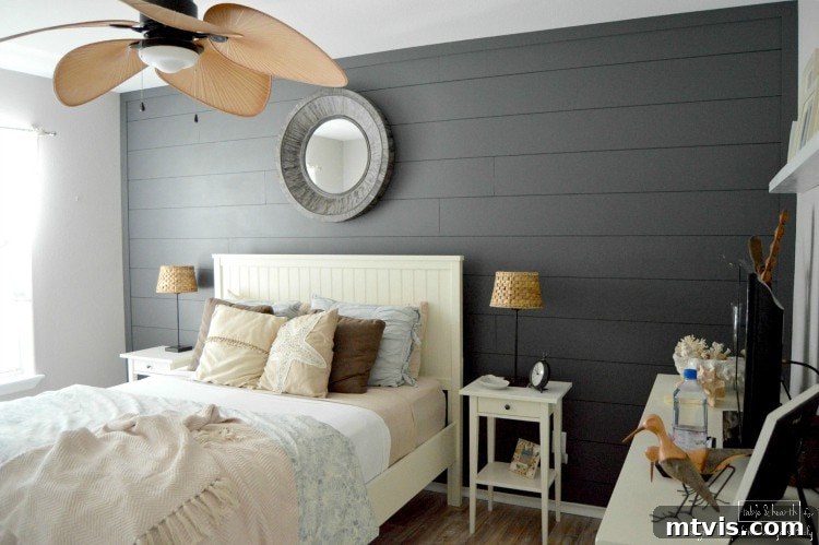 Build a Beautiful Wood Plank Accent Wall 16 Cozy and inviting guest room featuring a beautiful DIY wood plank wall