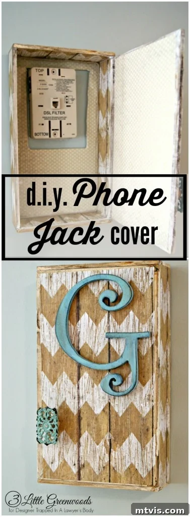 Transform your unsightly phone jack into a stylish home decor piece with this ingenious DIY tutorial from 3 Little Greenwoods!