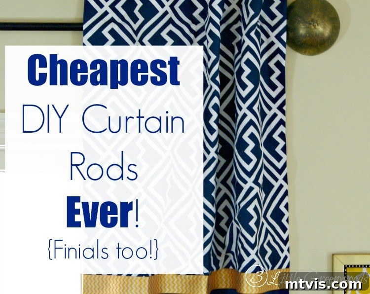 MUST PIN tutorial for the Cheapest DIY Curtain Rods Ever {Finials too} by 3 Little Greenwoods Tutorial for making your own DIY Curtain Rods from simple supplies! 