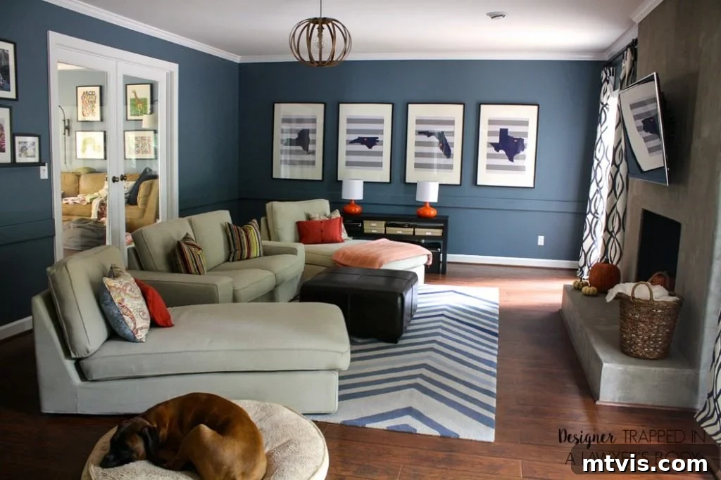 How Laminate Flooring Transformed Our Living Space 10 After photo of a beautifully renovated family room featuring elegant laminate flooring, demonstrating a significant aesthetic upgrade.