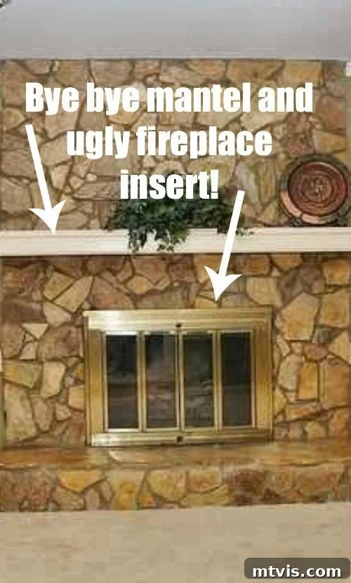 Stylish Concrete Fireplace Build for Under 100 3 DIY Concrete Fireplace by Designer Trapped in a Lawyer's Body showcasing the removal of a fireplace insert as the first step in the transformation.