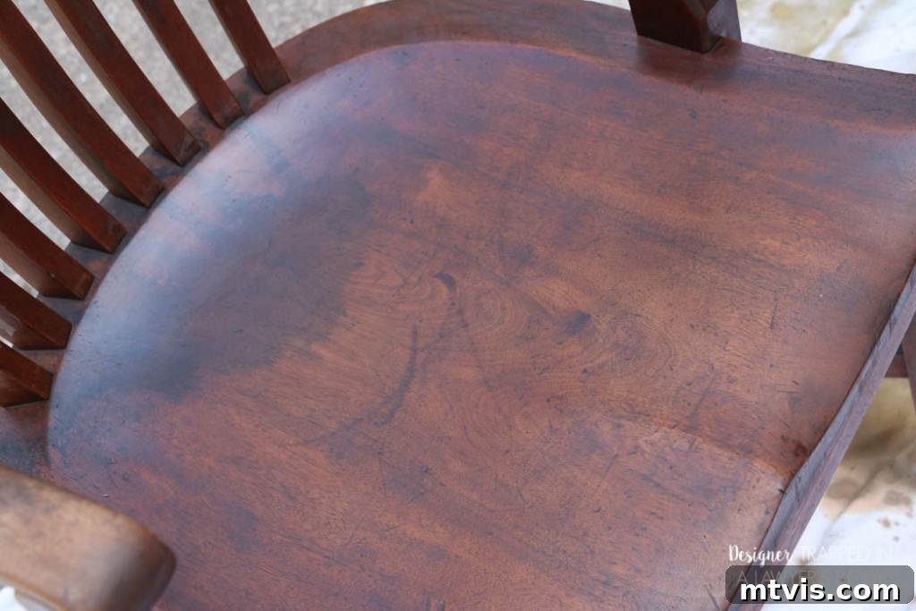 Effortless Wood Chair Refinishing 17 AFTER: The first antique wood chair completely refinished, showcasing restored beauty.