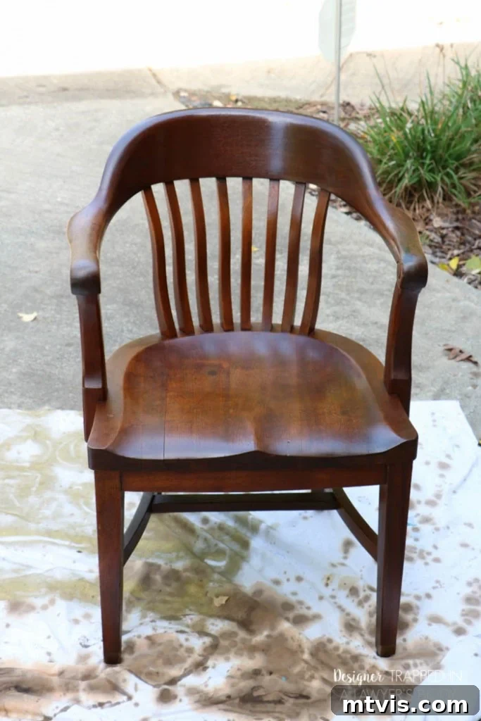 Effortless Wood Chair Refinishing 19 AFTER: The second antique wood chair's backrest, drip marks expertly camouflaged.