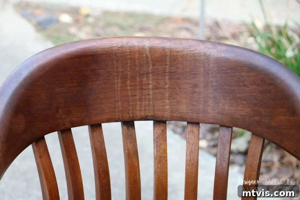 Effortless Wood Chair Refinishing 20 BEFORE: Full view of the second antique wood chair before restoration.