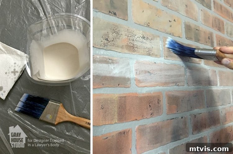 Painting Mortar Lines on a Faux Brick Accent Wall