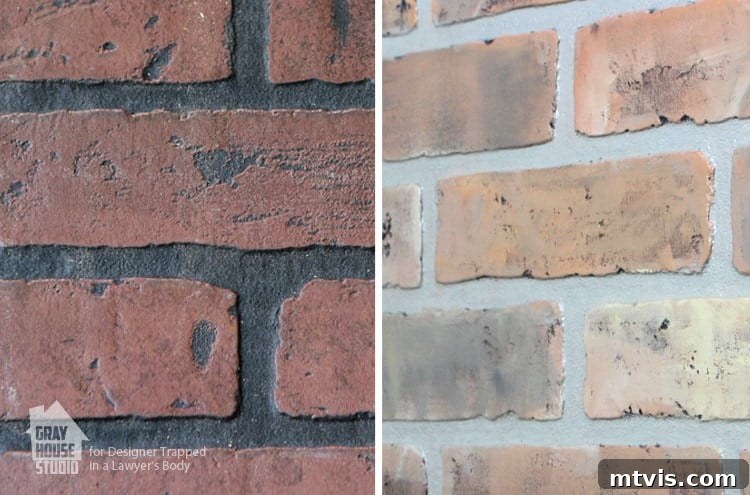 Second Layer of Whitewash for Deeper Faux Brick Coverage